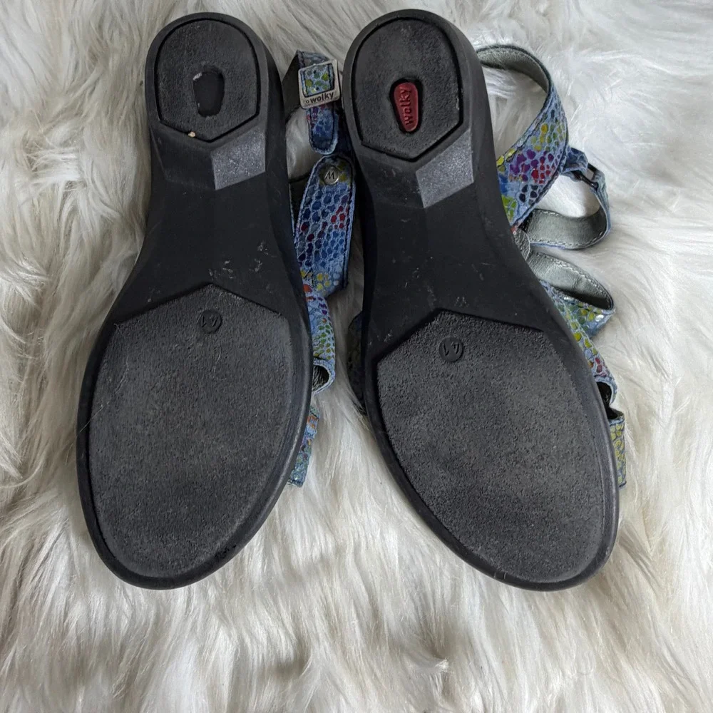 Wolky‎ Jewel Blue Multi Snakeskin Leather Walking Sandals Womens 41 Adjustable